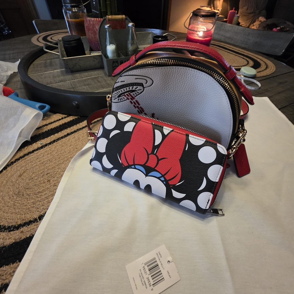 Coach Minnie Mouse Crossbody Bag - Red, Black, White with Wallet
